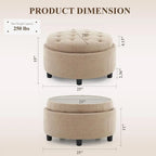 Round Fabric Storage Ottoman with Removable Tray Top