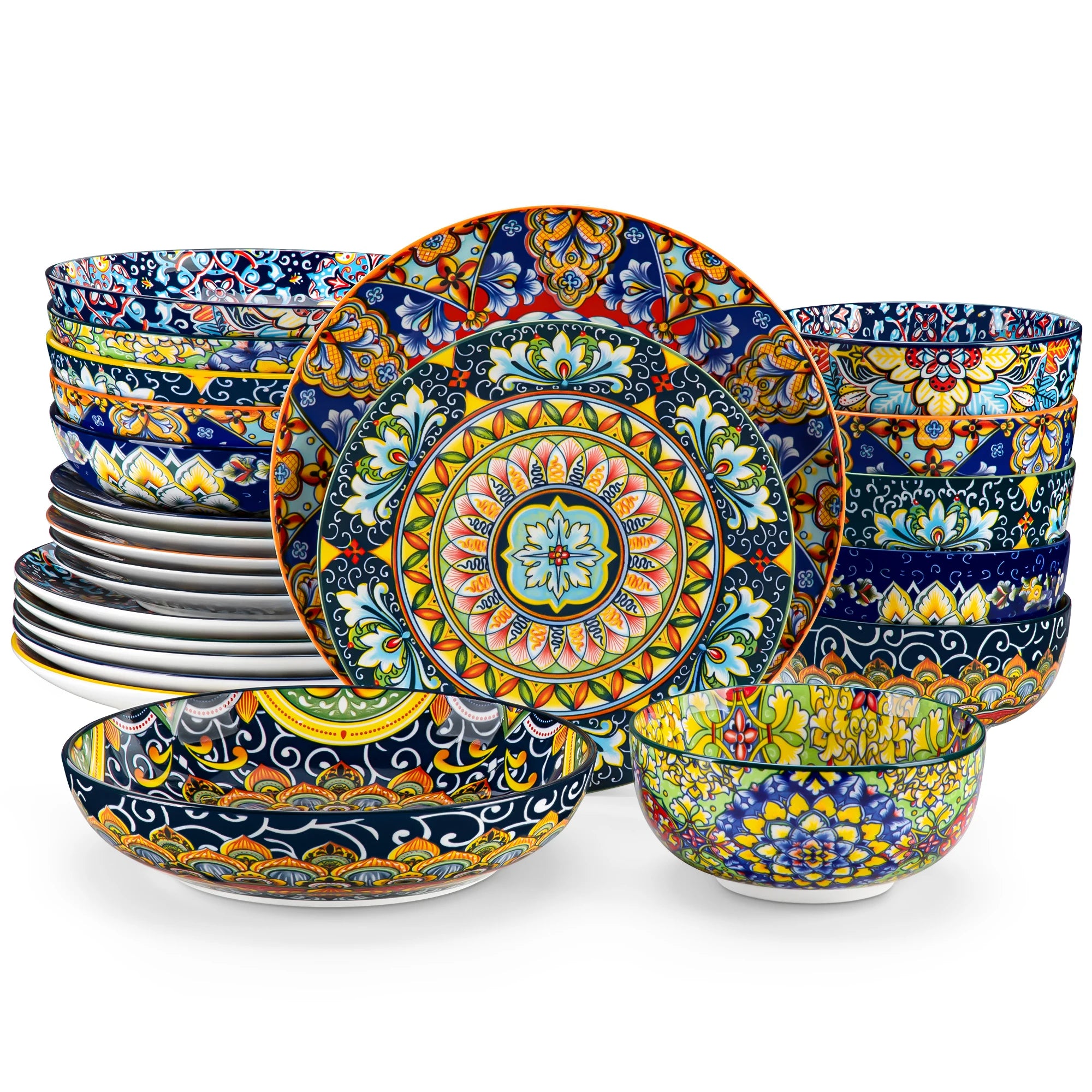 24-Piece Bohemian Mandala Dinnerware Set