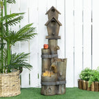 Rustic Birdhouse Wood Post Outdoor Fountain with LED Light