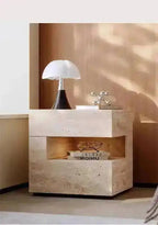 Travertine Stone Nightstand with LED Light Strip
