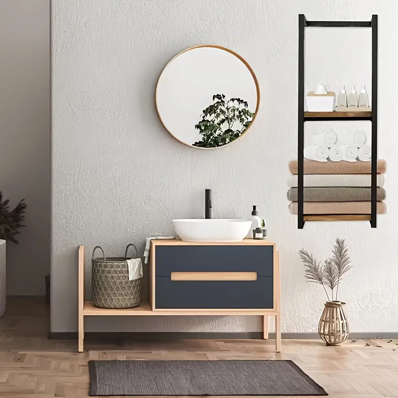 Industrial Wall-Mounted Towel Rack with Shelf