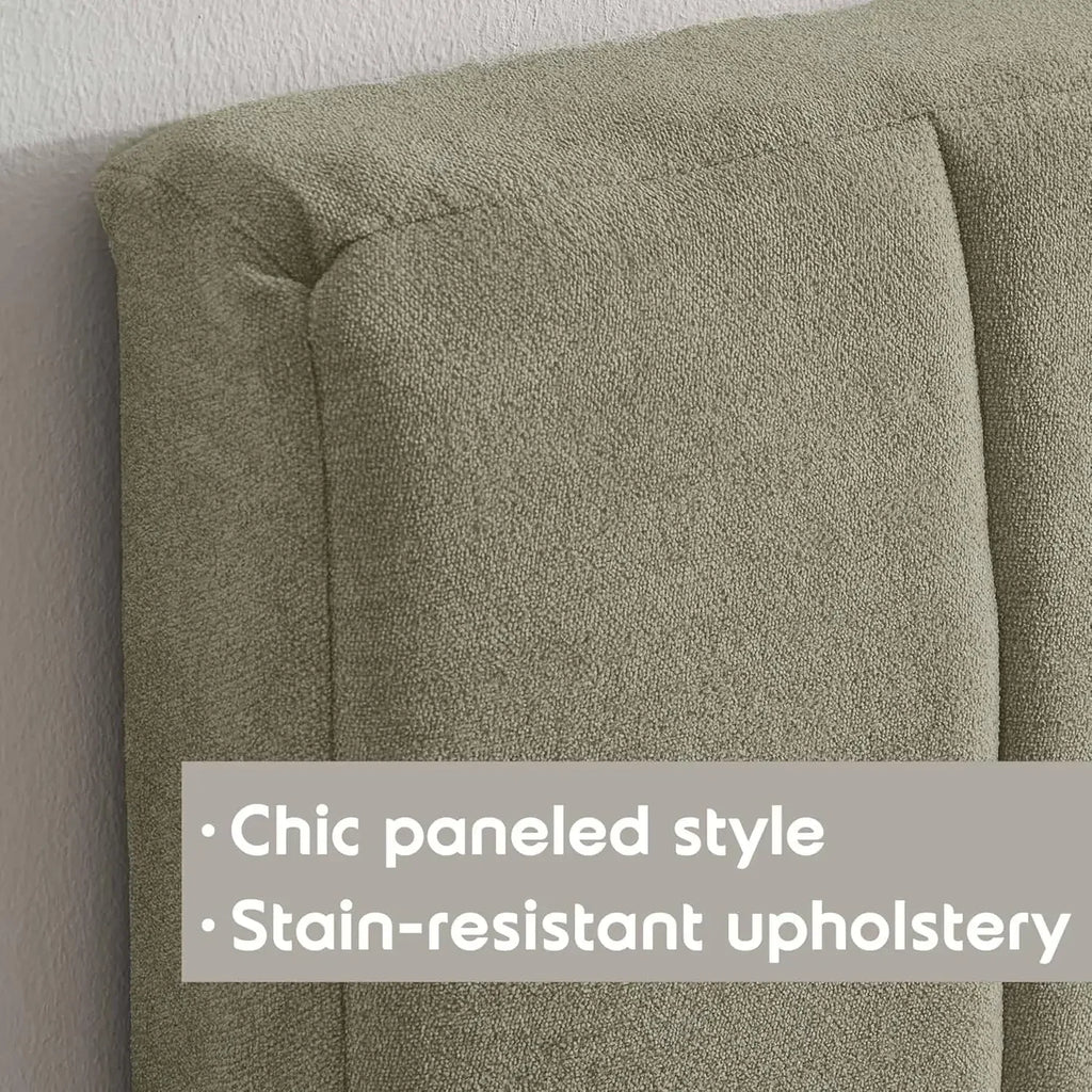 Channel Tufted Upholstered Headboard — Velvet Bedroom Headboard in Sage Taupe