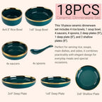 Emerald Gold Rim Ceramic Dinnerware Set