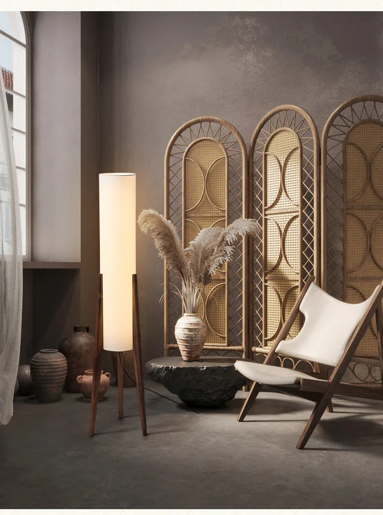 Scandinavian Wood Tripod Column Floor Lamp