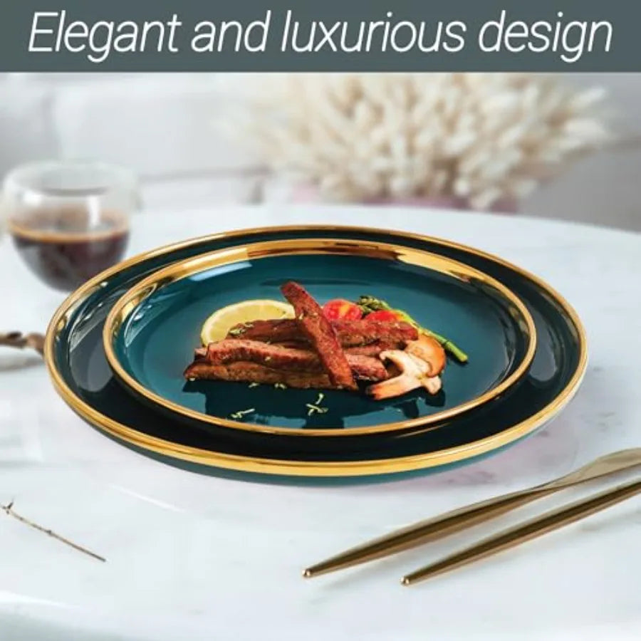 Emerald Gold Rim Ceramic Dinnerware Set