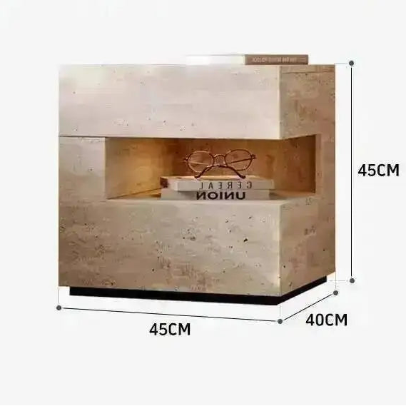 Travertine Stone Nightstand with LED Light Strip