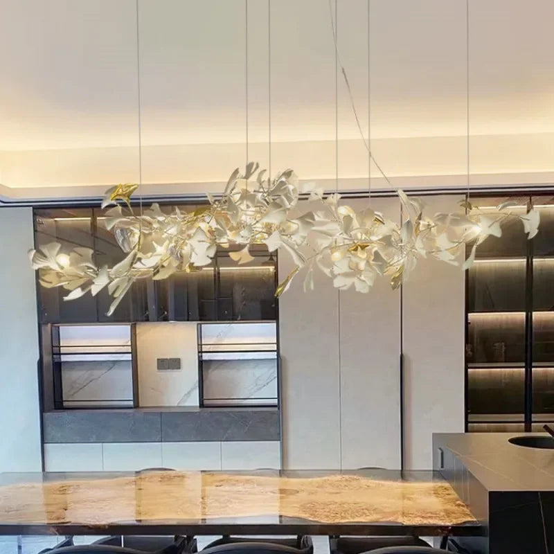 Sculptural Floral Leaf Linear Chandelier — Nature-Inspired Dining Room Pendant