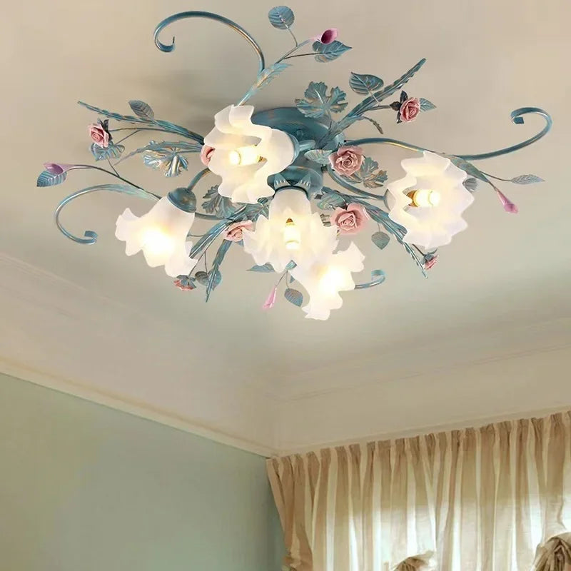 Garden Rose Floral Flush Mount Ceiling Light