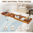 Expandable Bamboo Bath Caddy Tray with Tablet & Wine Glass Holder