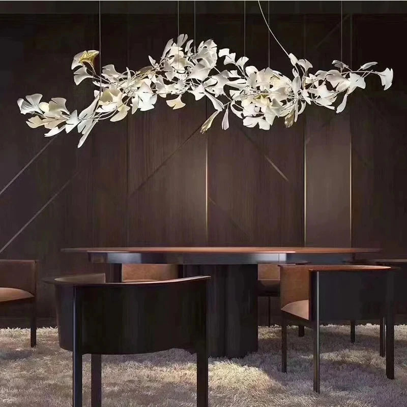 Sculptural Floral Leaf Linear Chandelier — Nature-Inspired Dining Room Pendant
