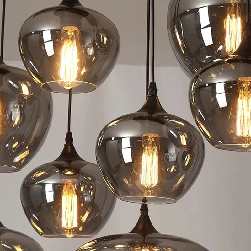 Smoked Amber Glass Multi-Pendant Chandelier