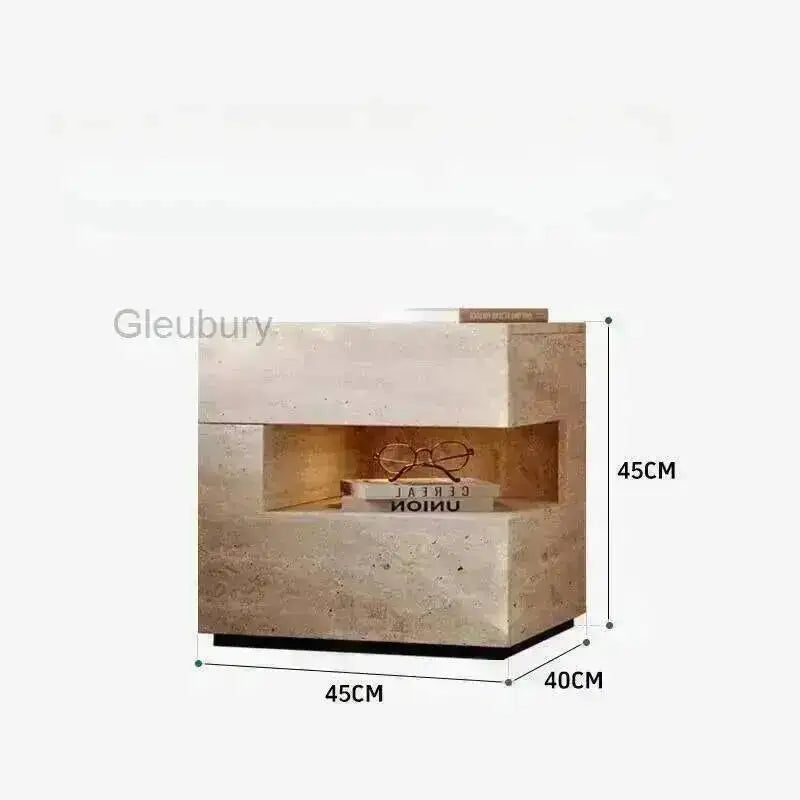 Travertine Stone Nightstand with LED Light Strip