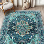 Vintage Persian Medallion Area Rug — Washable Boho Floral Rug for Living Room & Bedroom