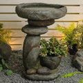 Stacked Stone Birdbath Garden Fountain with Planter Bowl