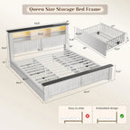 Modern White LED Bed Frame with Storage Headboard & Charging Station