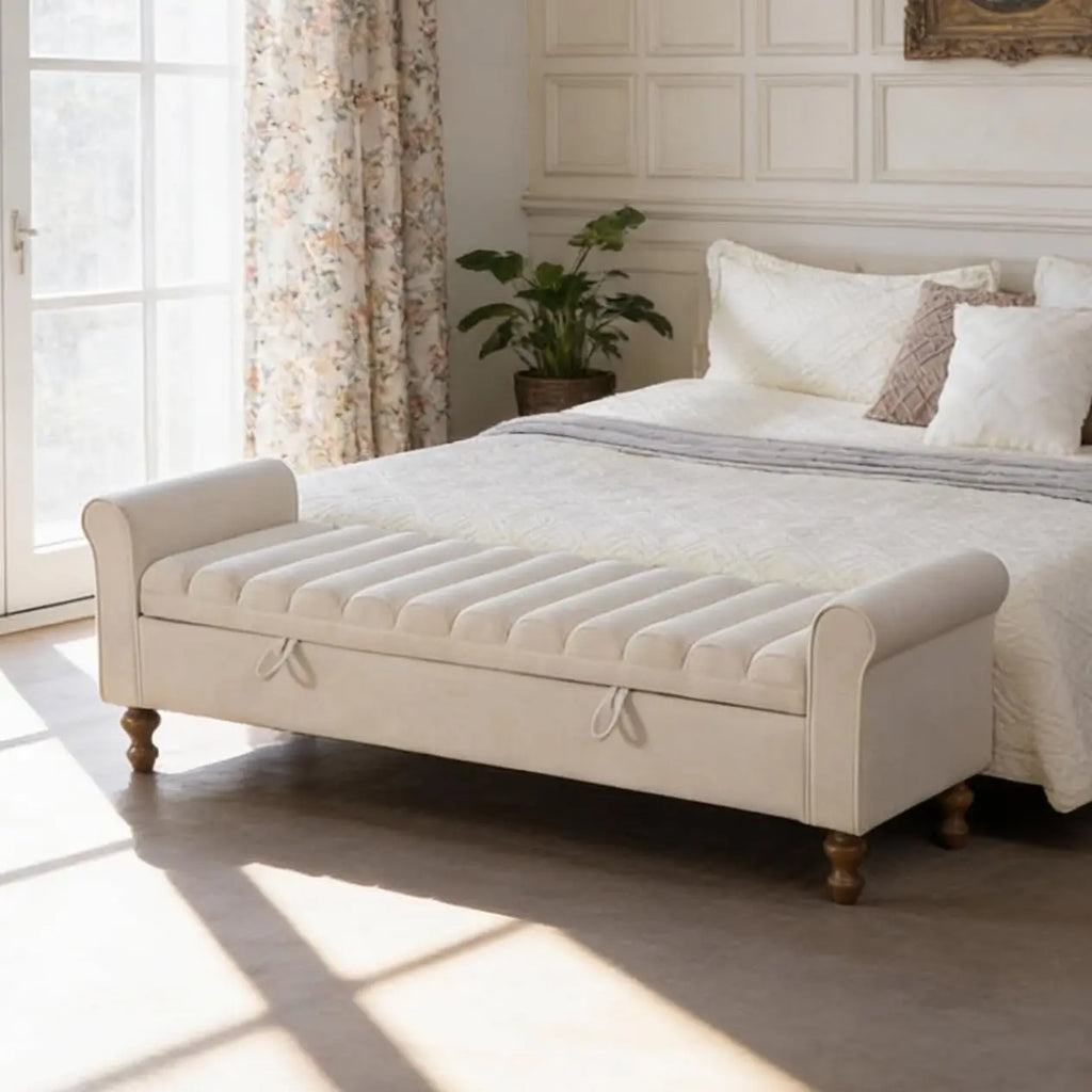 Tufted Storage Bench with Armrests