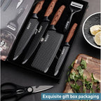 6-Piece Professional Chef's Knife Set with Dark Wood Handles & Gift Box