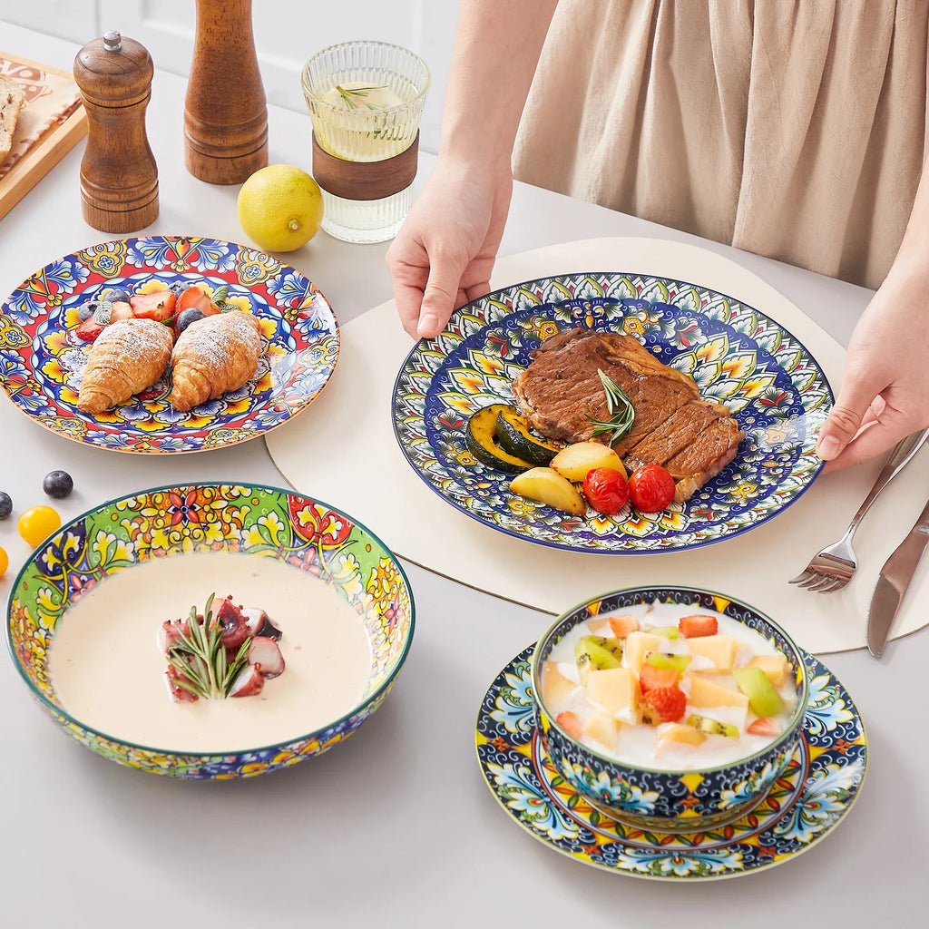 24-Piece Bohemian Mandala Dinnerware Set