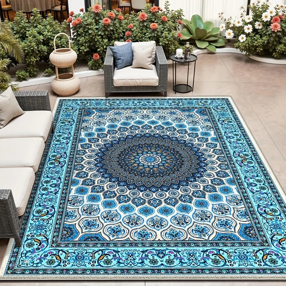Moroccan Blue Medallion Outdoor Area Rug