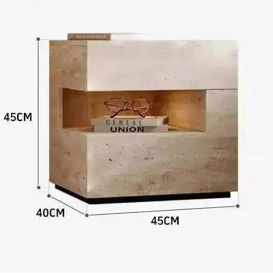 Travertine Stone Nightstand with LED Light Strip