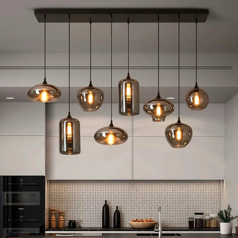 Smoked Amber Glass Multi-Pendant Chandelier