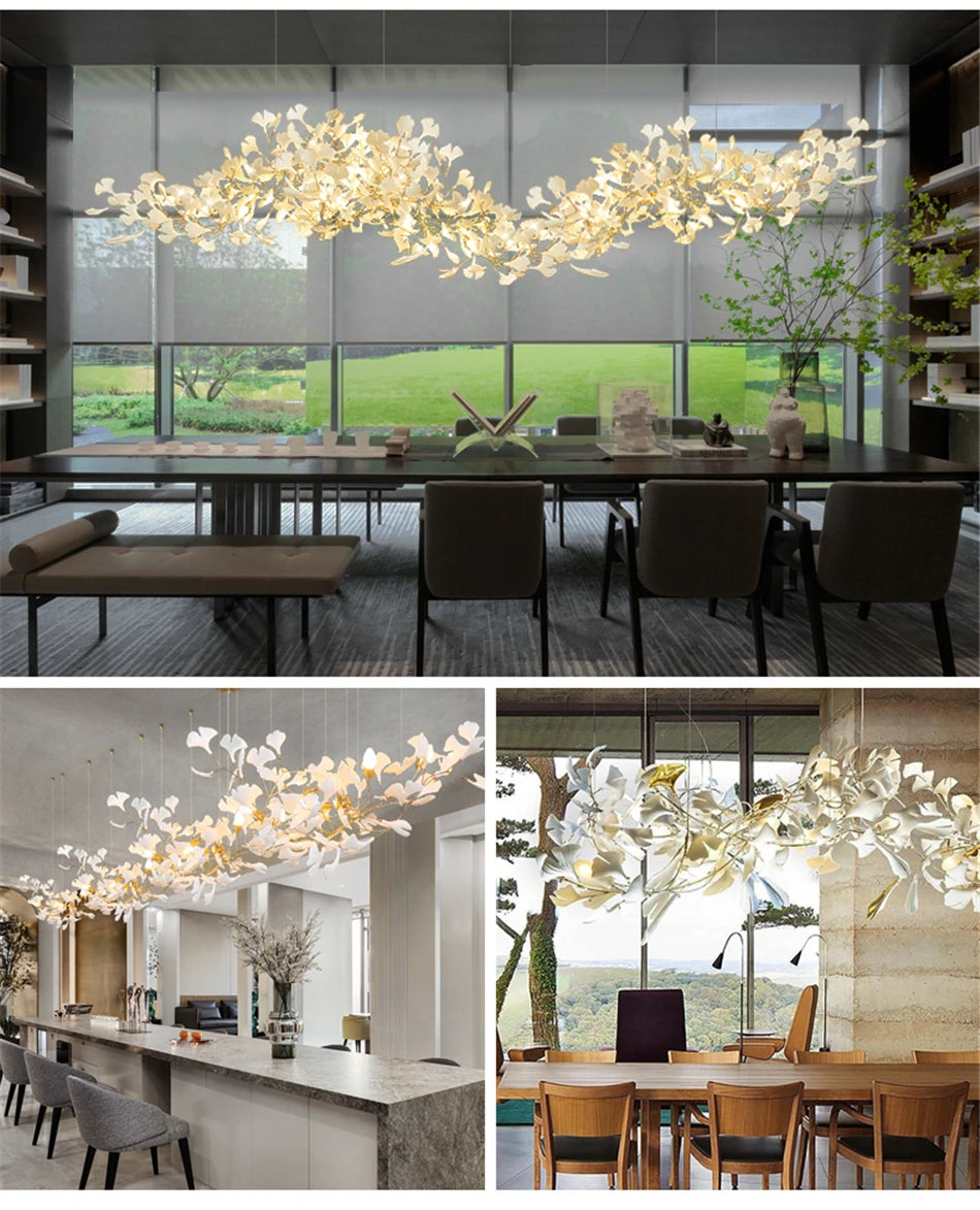 Sculptural Floral Leaf Linear Chandelier — Nature-Inspired Dining Room Pendant