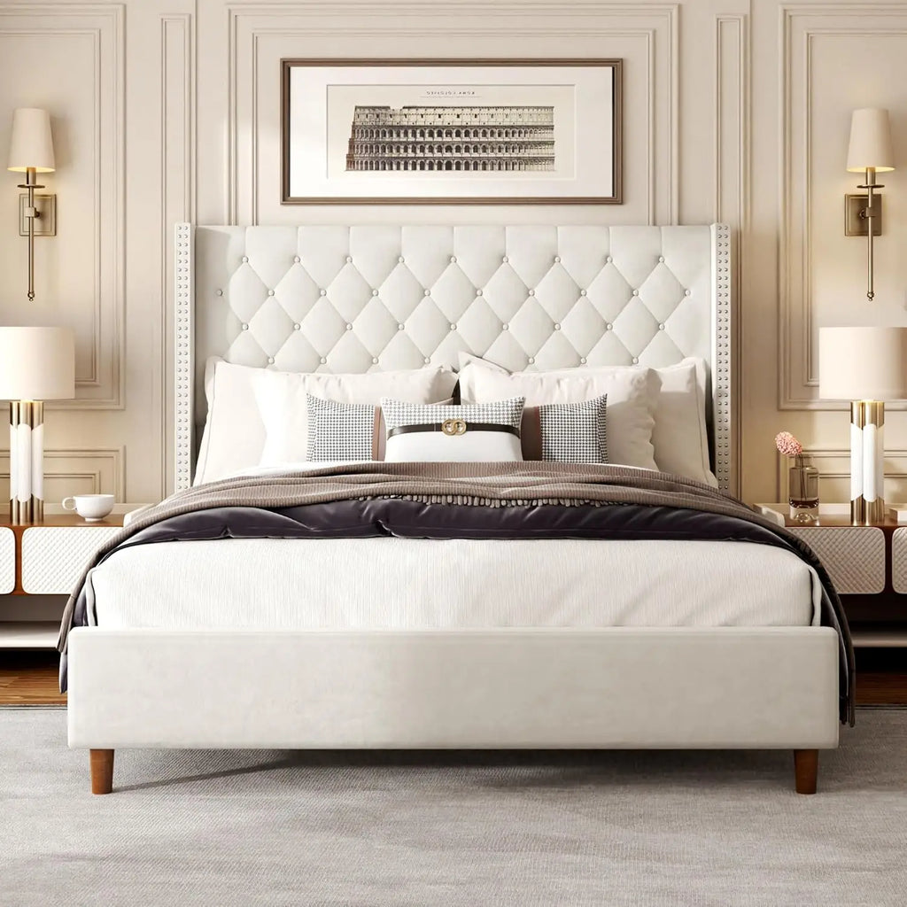 Luxury Diamond Tufted Upholstered Bed Frame - Queen