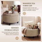 Round Fabric Storage Ottoman with Removable Tray Top