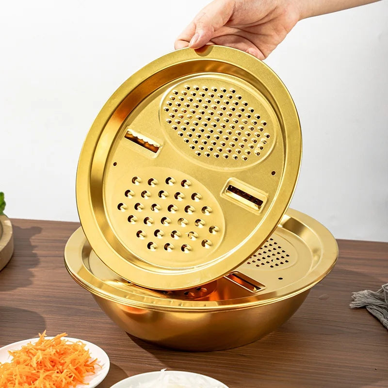 Gold Stainless Steel Multi-Function Grater & Colander Bowl Set