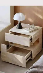 Travertine Stone Nightstand with LED Light Strip