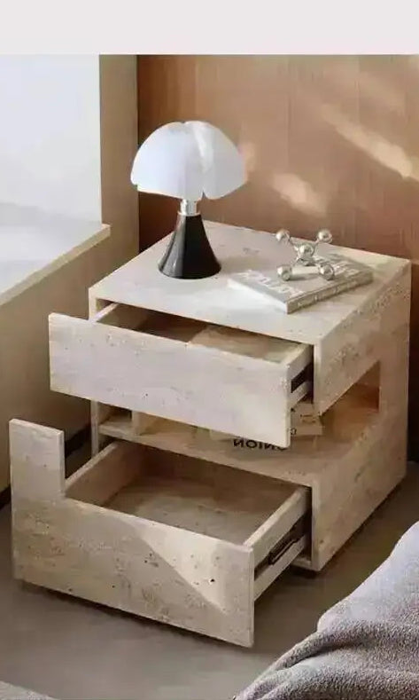 Travertine Stone Nightstand with LED Light Strip