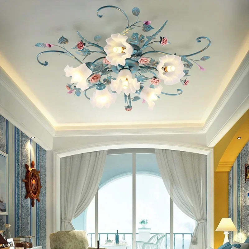 Garden Rose Floral Flush Mount Ceiling Light