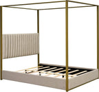 Luxe Gold Canopy Bed Frame with Upholstered Wingback Headboard | Queen Size