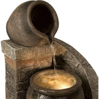 Stacked Garden Jug Outdoor Water Fountain with Brick Base