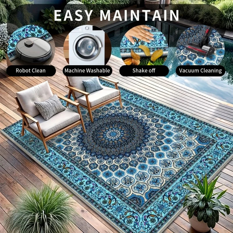 Moroccan Blue Medallion Outdoor Area Rug