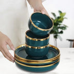 Emerald Gold Rim Ceramic Dinnerware Set