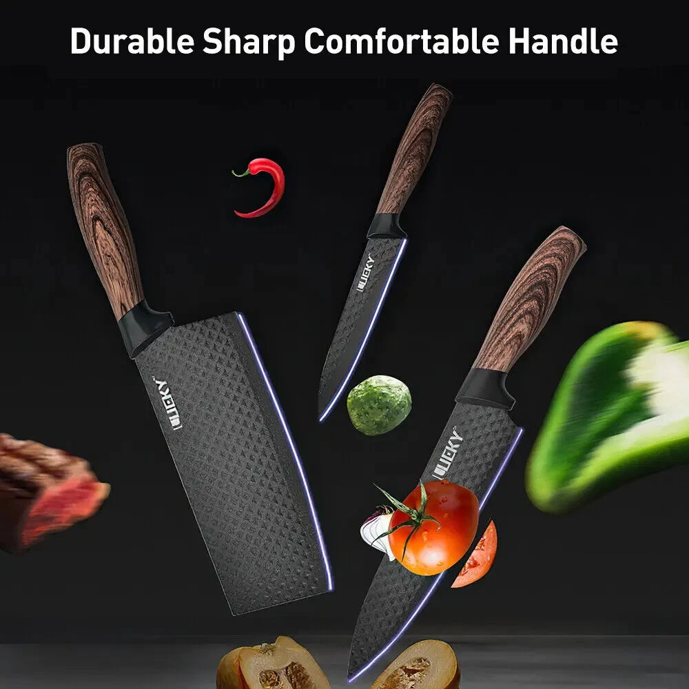 6-Piece Professional Chef's Knife Set with Dark Wood Handles & Gift Box