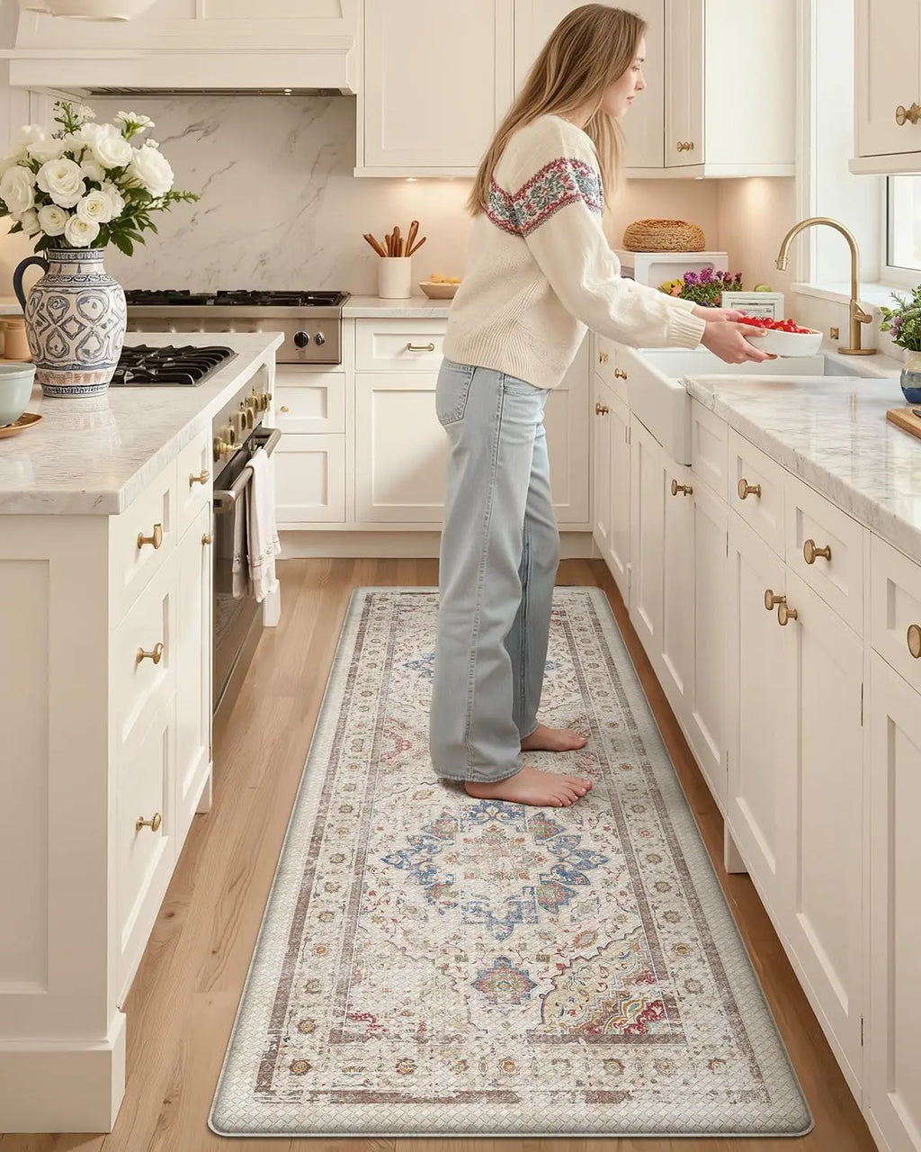 Vintage Medallion Kitchen Runner Rug — Washable Non-Slip Mat for Kitchen & Laundry
