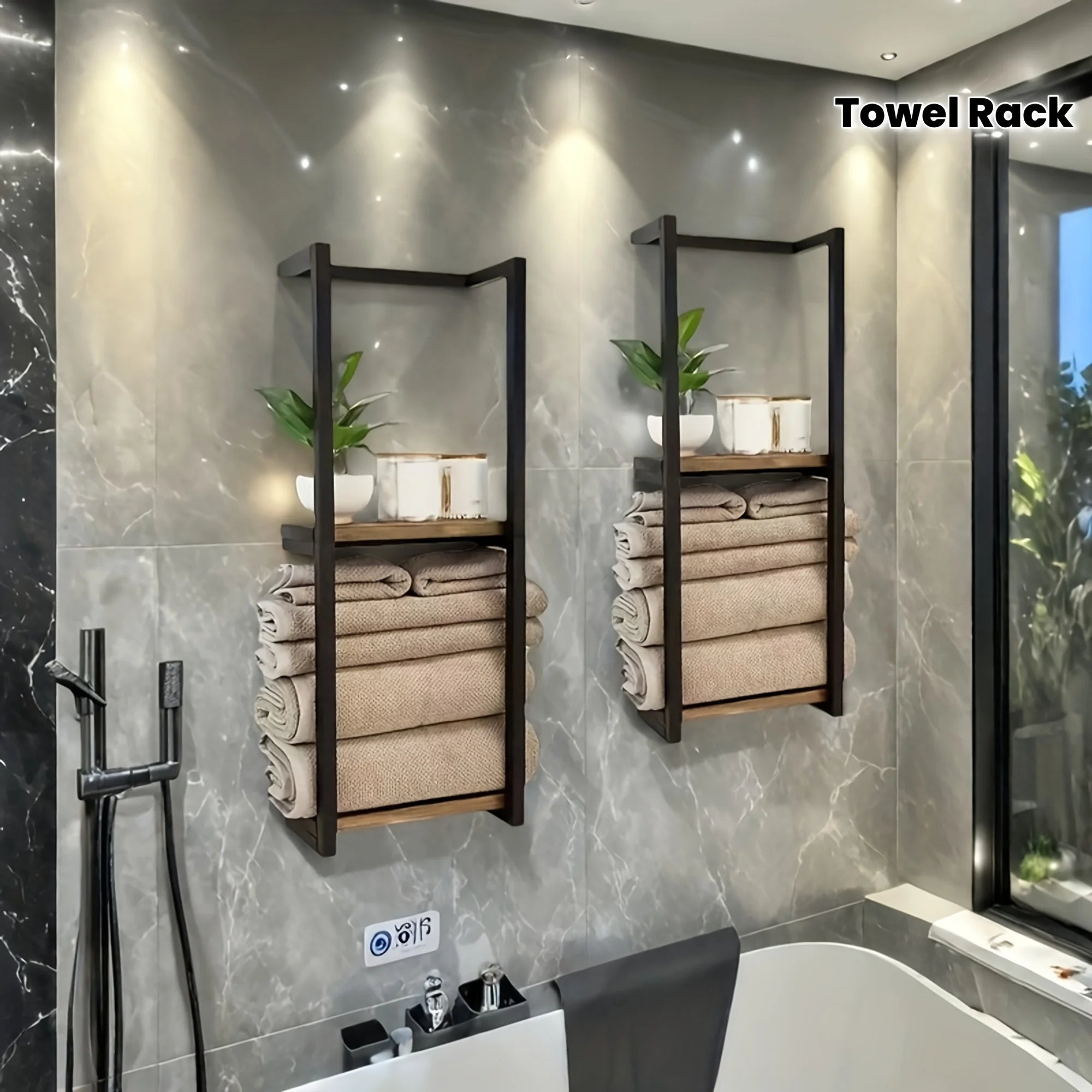 Industrial Wall-Mounted Towel Rack with Shelf