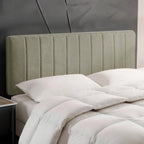 Channel Tufted Upholstered Headboard — Velvet Bedroom Headboard in Sage Taupe
