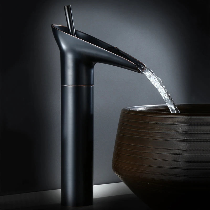 Cascade Waterfall Basin Faucet — Black & Gold