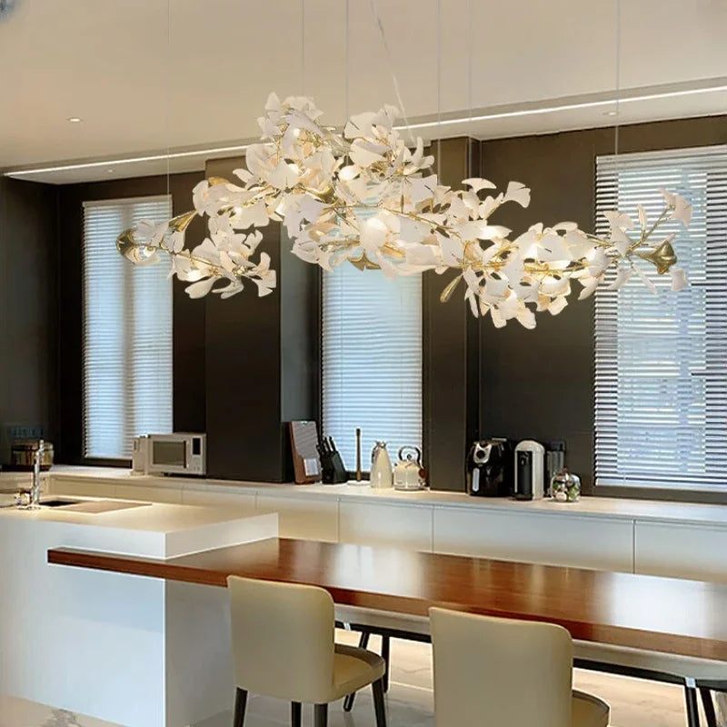 Sculptural Floral Leaf Linear Chandelier — Nature-Inspired Dining Room Pendant