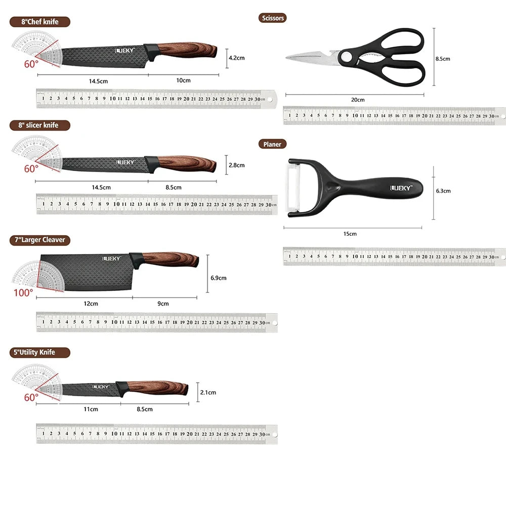 6-Piece Professional Chef's Knife Set with Dark Wood Handles & Gift Box