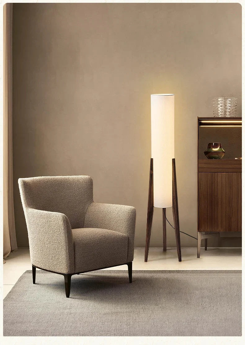 Scandinavian Wood Tripod Column Floor Lamp