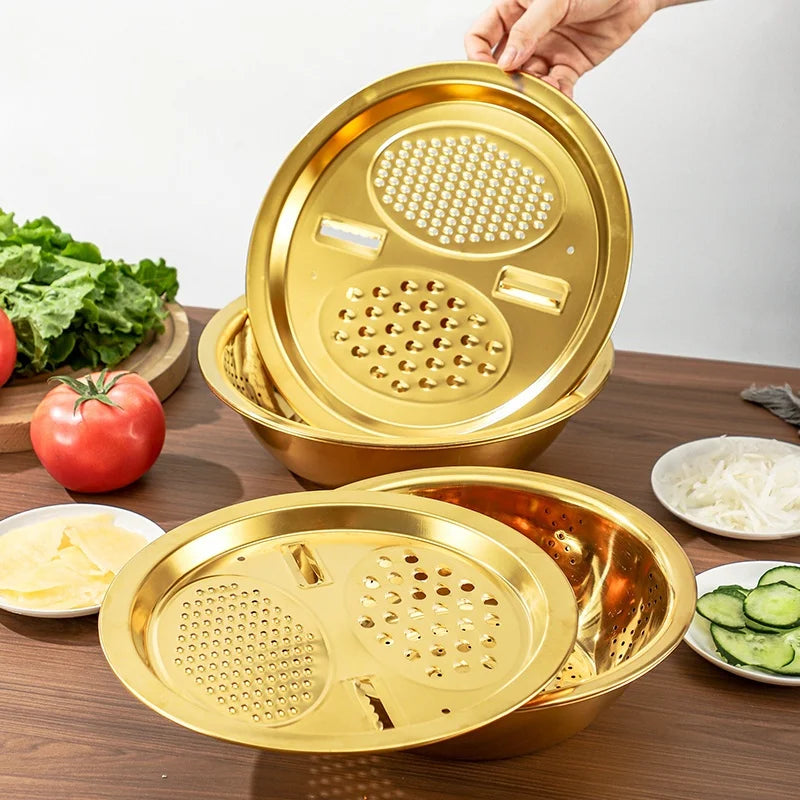 Gold Stainless Steel Multi-Function Grater & Colander Bowl Set