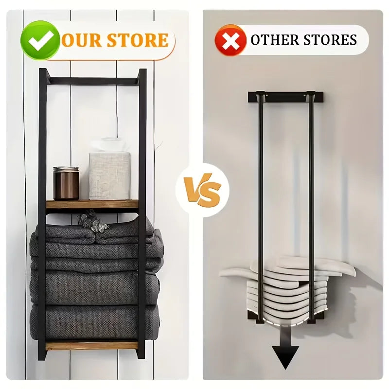 Industrial Wall-Mounted Towel Rack with Shelf