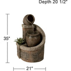 Stacked Garden Jug Outdoor Water Fountain with Brick Base