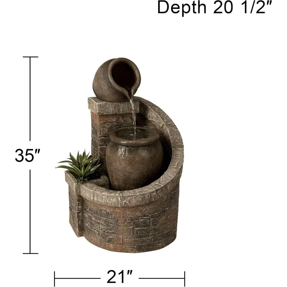 Stacked Garden Jug Outdoor Water Fountain with Brick Base