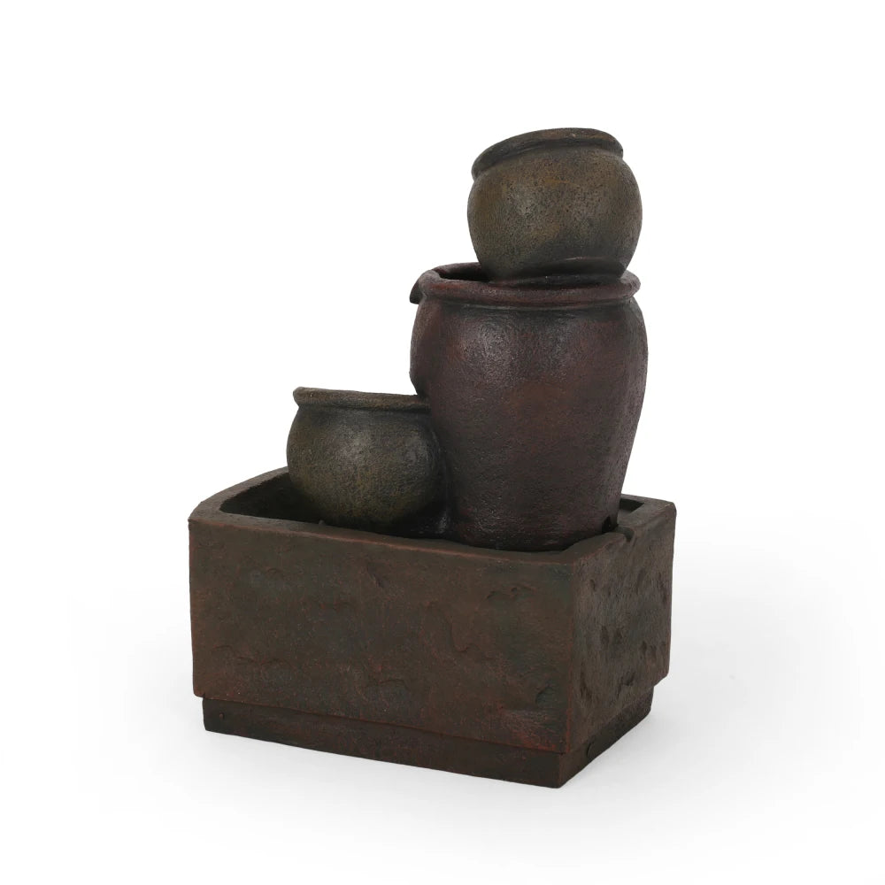 Three-Pot Tiered Cascading Outdoor Water Fountain with LED Lights