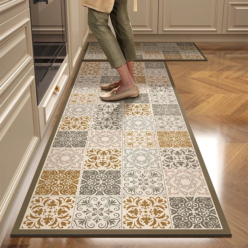 Moroccan Tile Pattern Kitchen Mat Set — Non-Slip Washable Floor Runner for Kitchen & Hallway